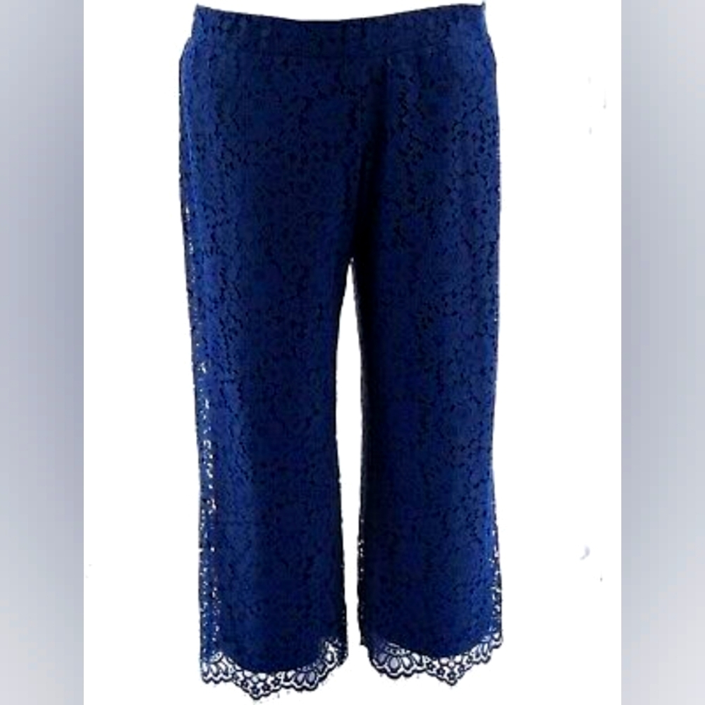 Isaac Mizrahi Wide Leg Knit Lace Pants Dark Navy XSP